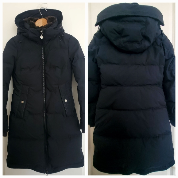 DUNO 100% down Italian design jacket puffer removable hood fur pockets size 40 - Picture 2 of 9